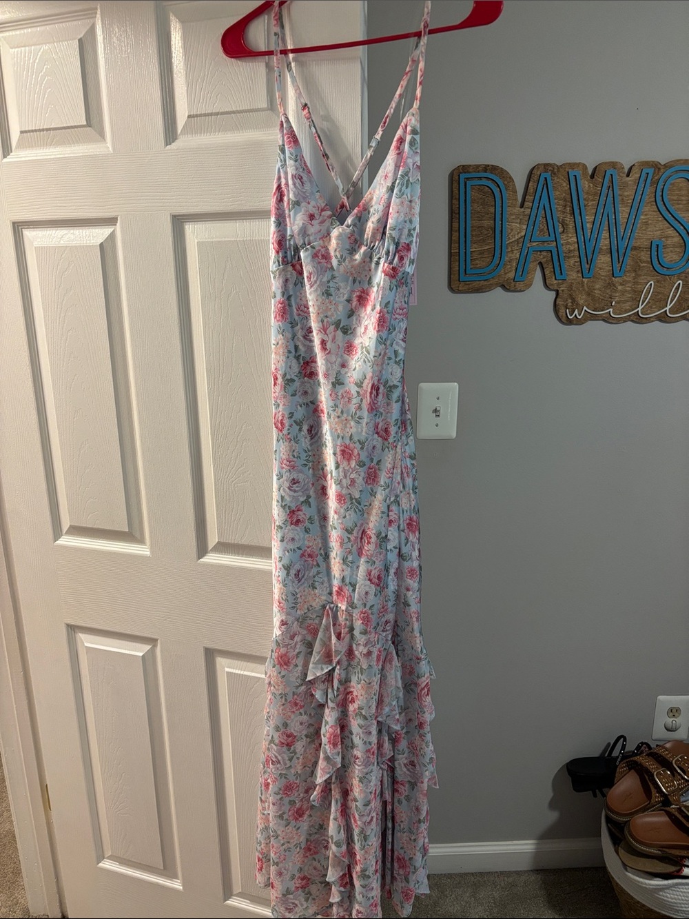 Wild Fable Floral Ruffle Maxi Dress - Pink/Blue - Size Medium